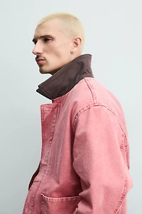WASHED RELAXED FIT JACKET WITH CONTRAST COLLAR
