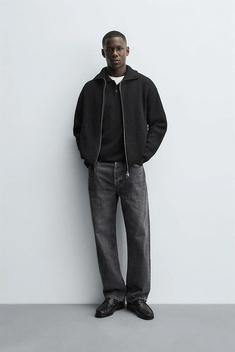 PURL KNIT CARDIGAN WITH ZIPPER