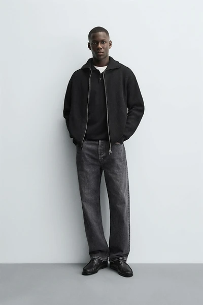 PURL KNIT CARDIGAN WITH ZIPPER