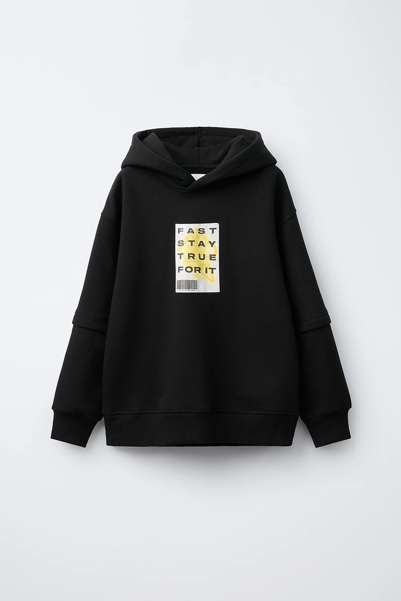 DOUBLE SLEEVE HOODIE SWEATSHIRT WITH LABEL