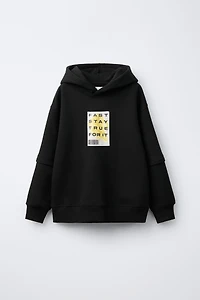 DOUBLE SLEEVE HOODIE SWEATSHIRT WITH LABEL