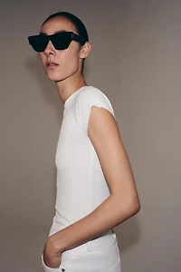 SHORT SLEEVE RIB KNIT TOP