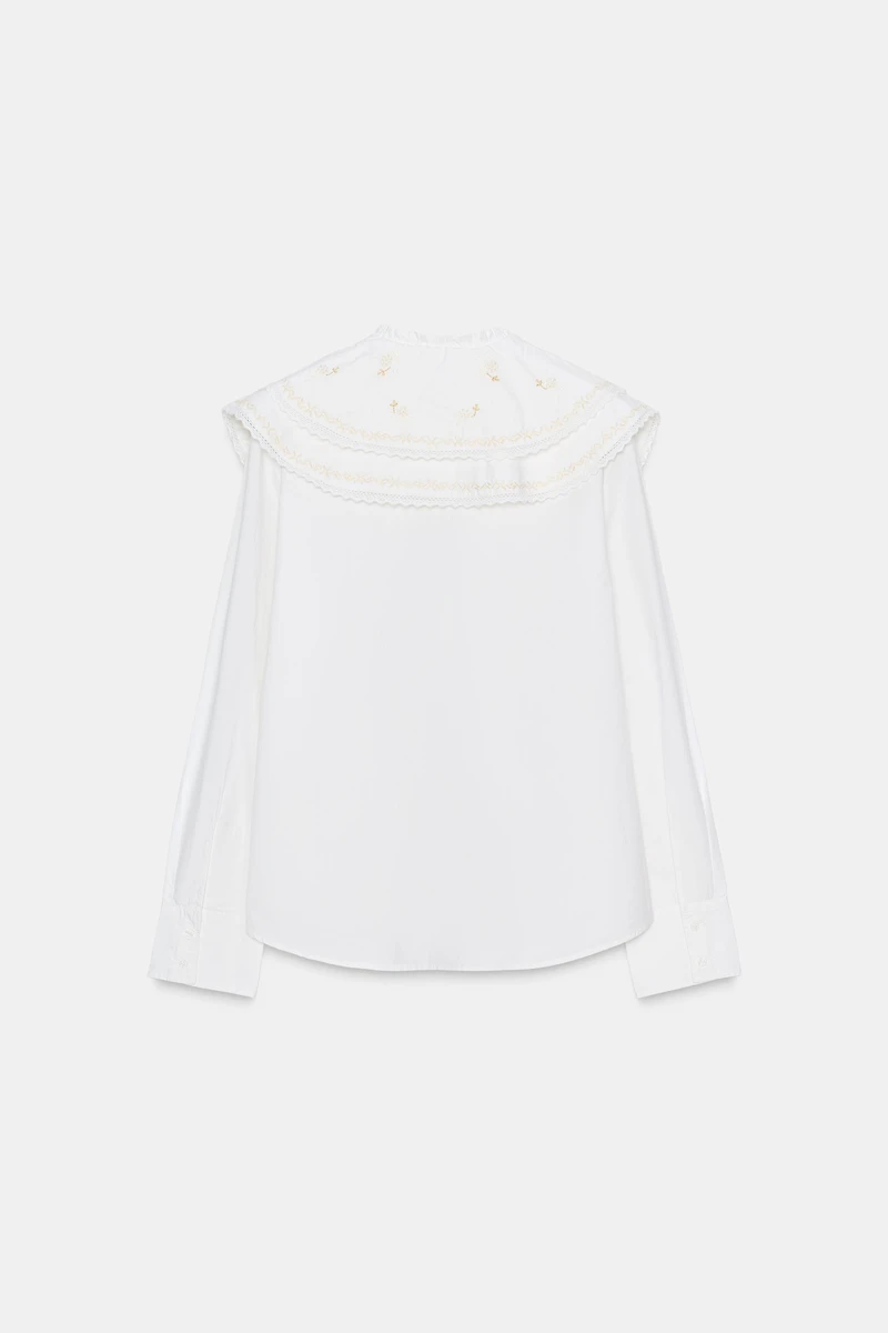 EMBROIDERED PETER PAN COLLAR POPLIN SHIRT