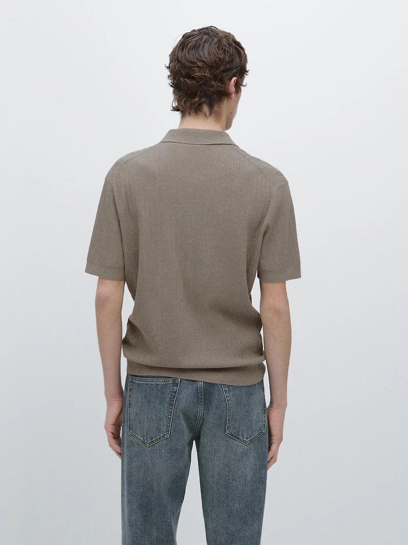 Ribbed knit cotton polo shirt