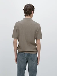 Ribbed knit cotton polo shirt