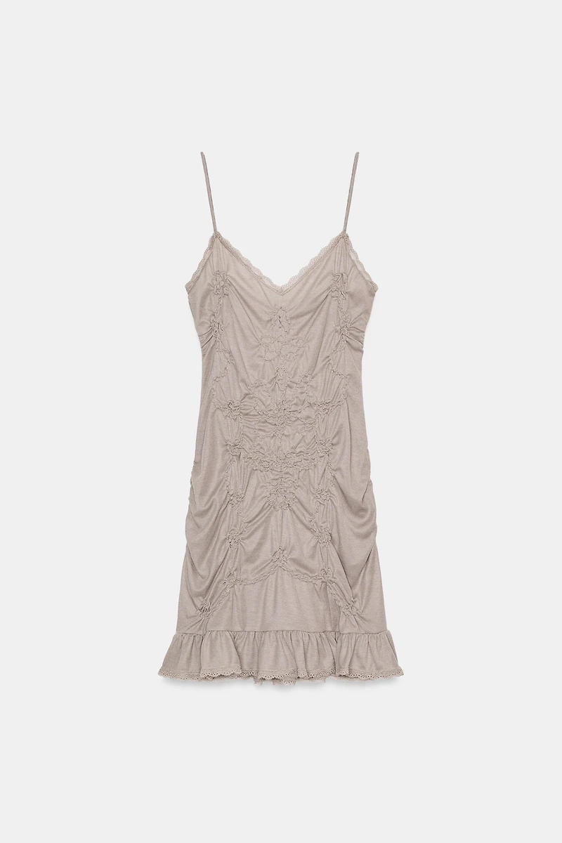 RUCHED LACE SHORT DRESS