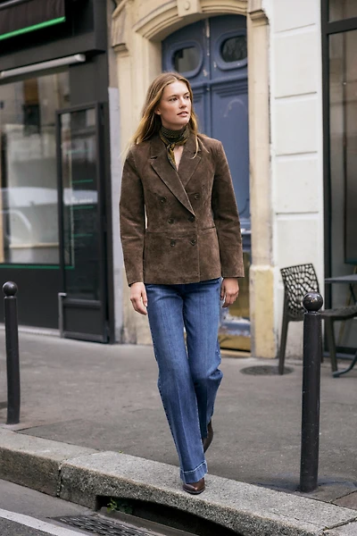 100% LEATHER DOUBLE BREASTED BLAZER