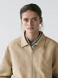 Short suede leather jacket with collar detail