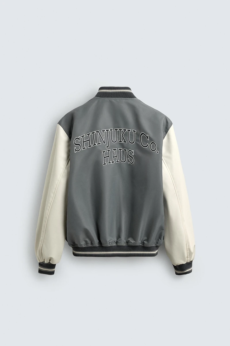 CONTRAST EMBROIDERY BOMBER JACKET