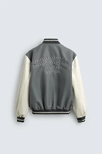 CONTRAST EMBROIDERY BOMBER JACKET