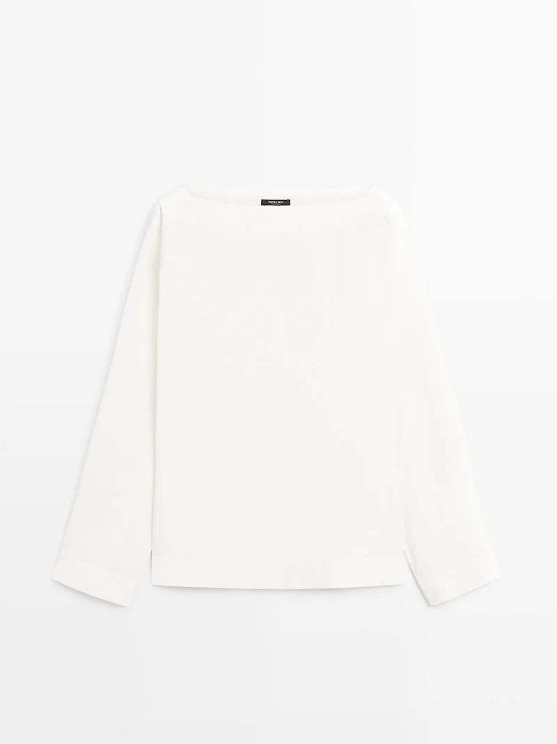 Poplin boat neck blouse