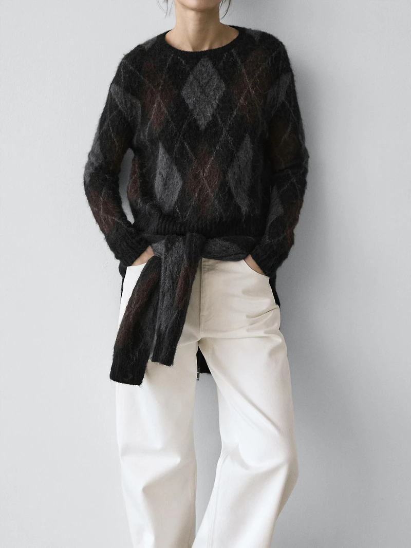 Pull maille à losanges laine d’alpaga