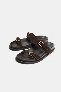 LEATHER SANDALS WITH DOUBLE BUCKLE