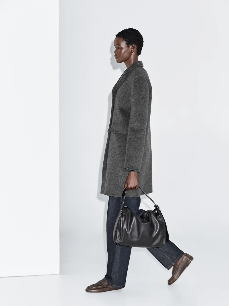 Manteau mi-long à revers en laine mélangée