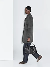 Manteau mi-long à revers en laine mélangée