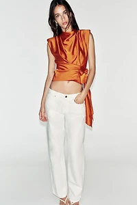 KNOTTED SHOULDER PAD SATIN EFFECT TOP