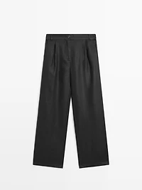 100% linen wide-leg elasticated trousers