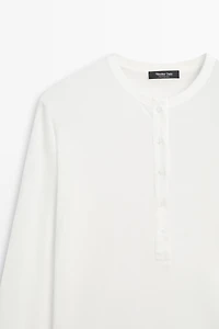 T-shirt col tunisien 100 % coton