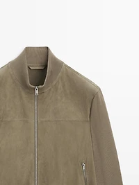 Contrast knit and suede leather jacket