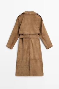 Long suede leather trench coat