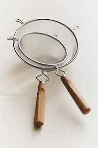 STEEL COLANDER OAK WOOD HANDLE
