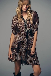 BEADED PRINTED METALLIC THREAD DRESS