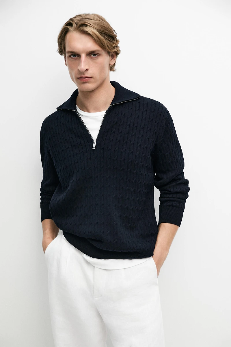 Pull en maille à col camionneur zippé