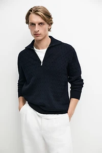 Pull en maille à col camionneur zippé