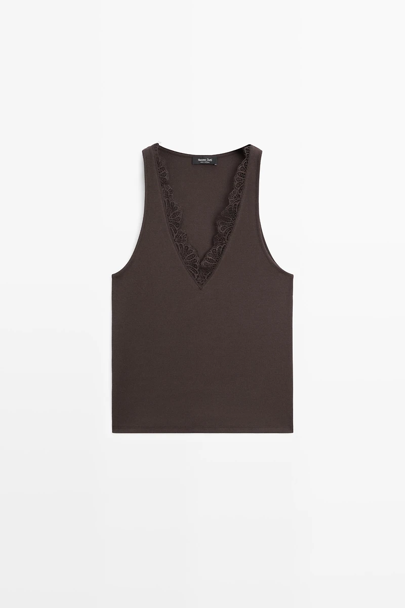 V-neck top with lace detail