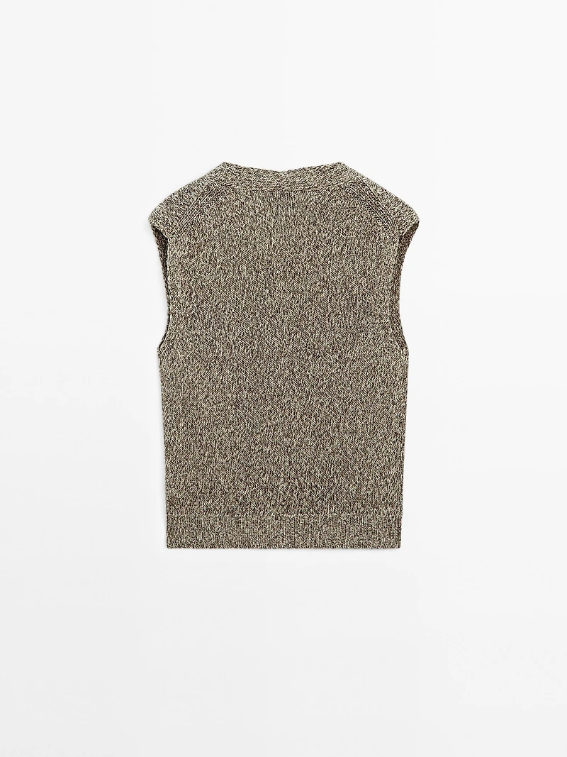 Veste sans manches en maille moulinée à col V