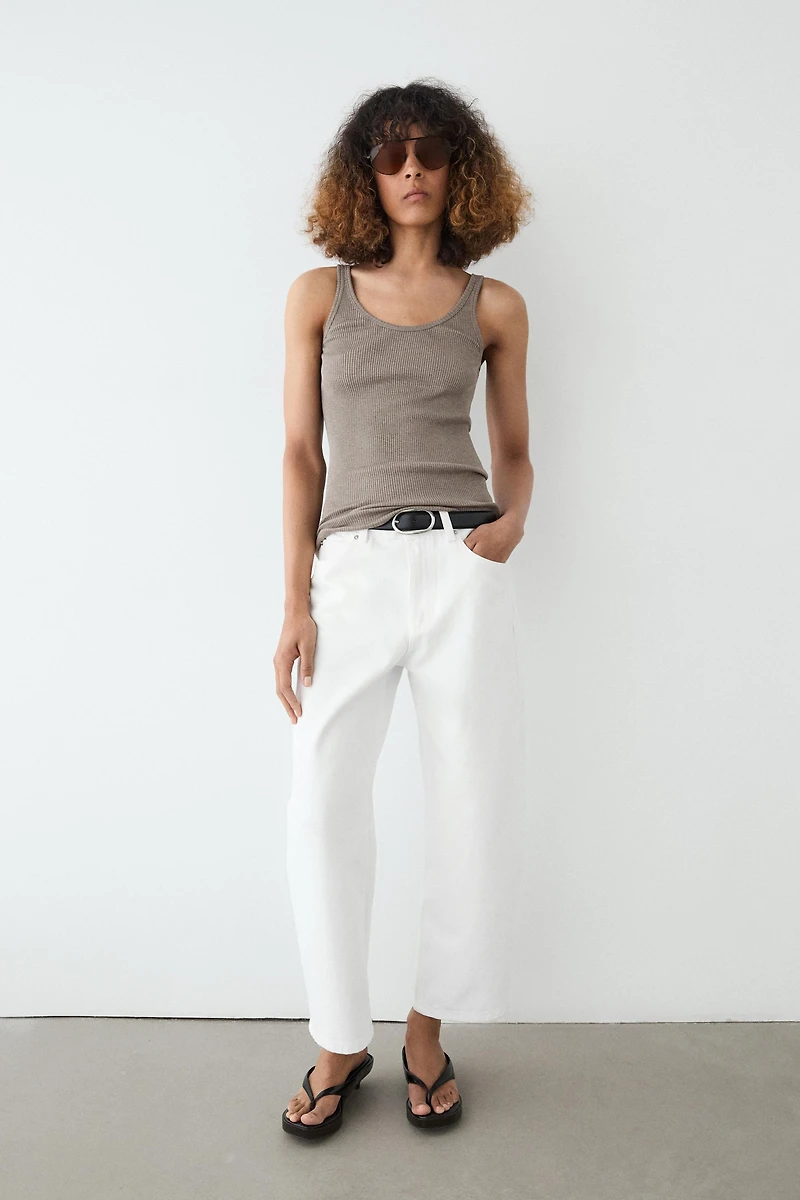Ribbed silk blend strappy top