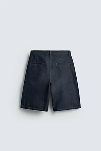 RELAXED FIT PLEATED DENIM SHORTS