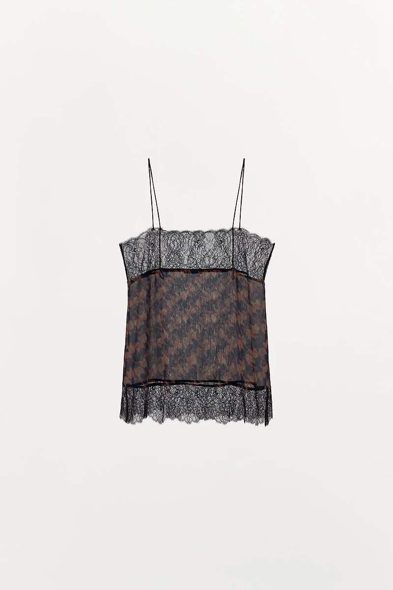 TOP IMPRIMÉ 100% VISCOSE ET DENTELLE