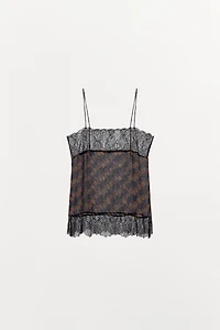 TOP IMPRIMÉ 100% VISCOSE ET DENTELLE