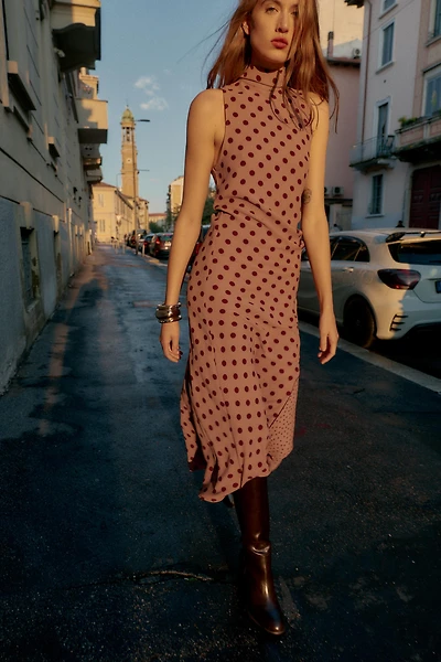 TIED POLKA DOT MIDI DRESS