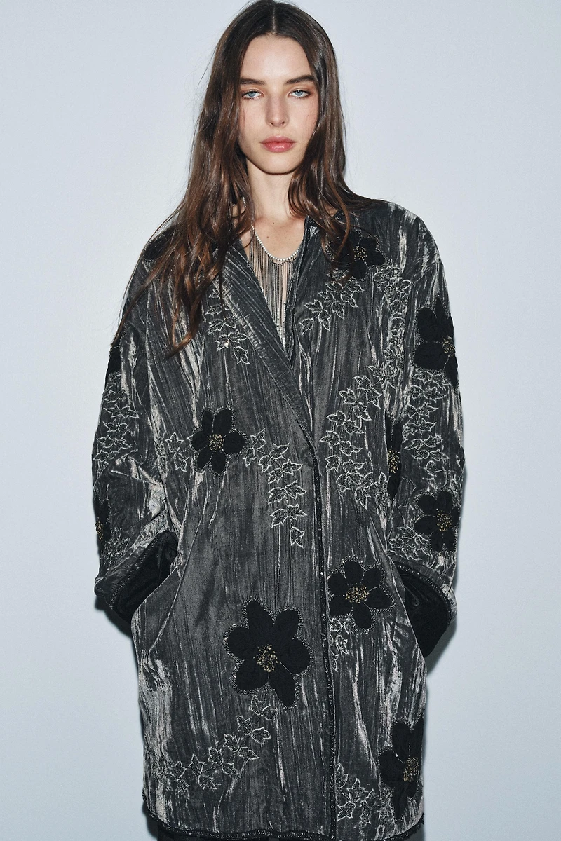 EMBROIDERED VELVET KIMONO ZW COLLECTION LIMITED EDITION