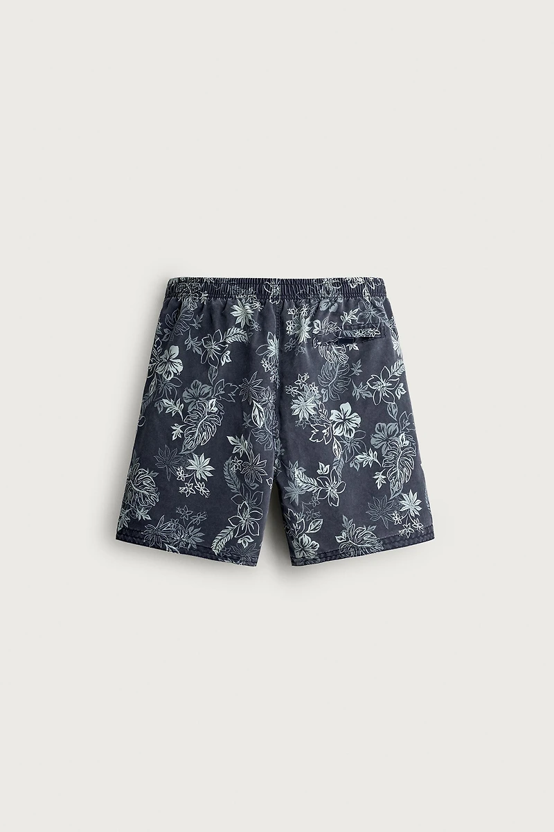 FLORAL PRINT LONGLINE SWIM SHORTS
