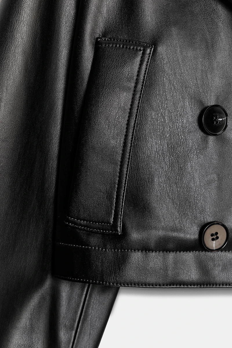 FAUX LEATHER SHORT TRENCH COAT