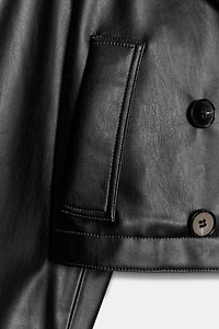 FAUX LEATHER SHORT TRENCH COAT