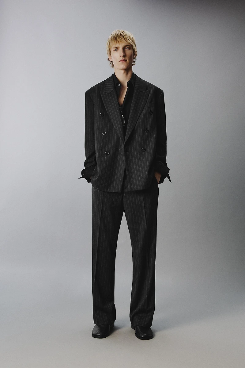 DOUBLE BREASTED PINSTRIPE SUIT BLAZER