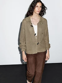 Mercerised cotton cardigan with horn button detail