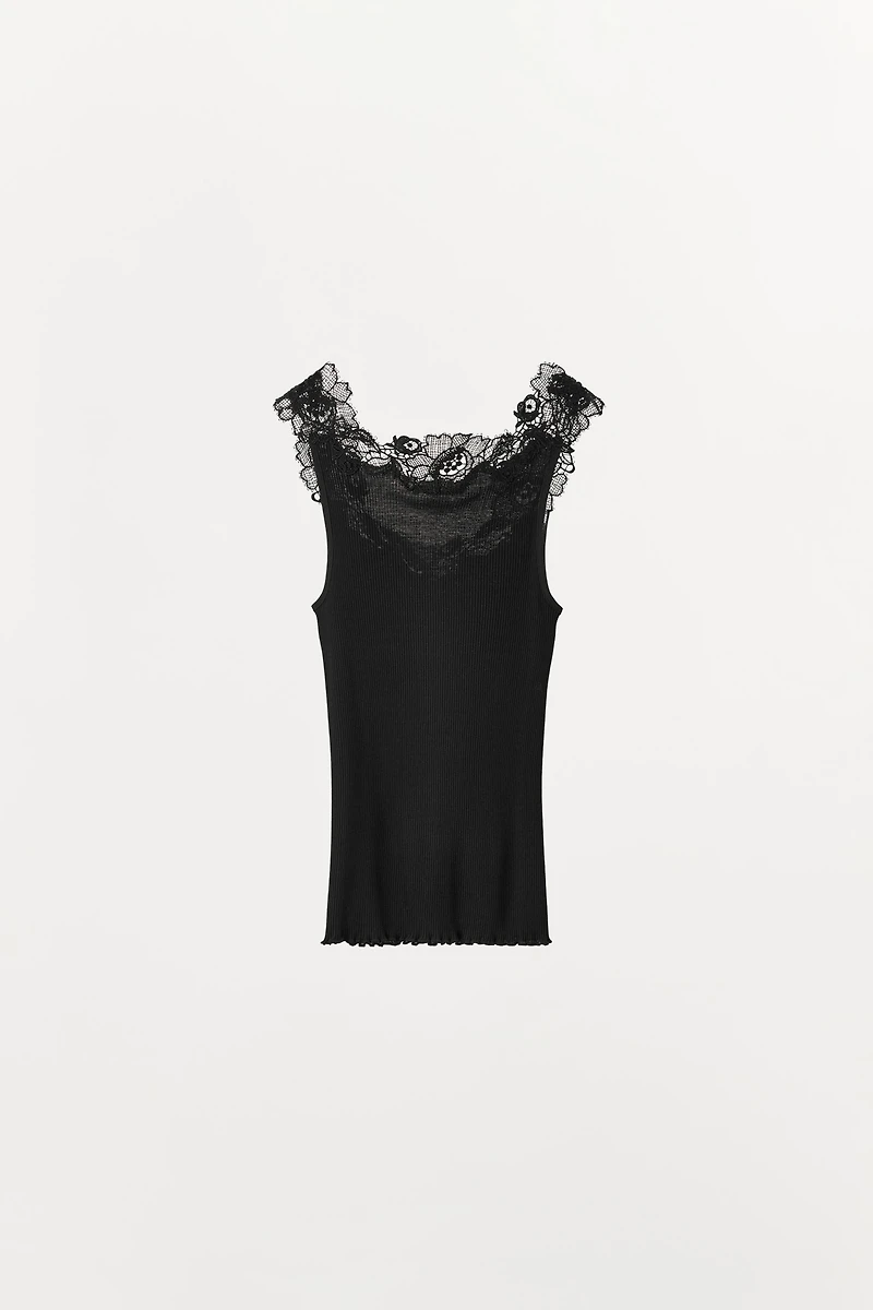 RIB KNIT LACE TOP