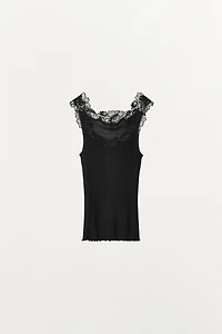 RIB KNIT LACE TOP