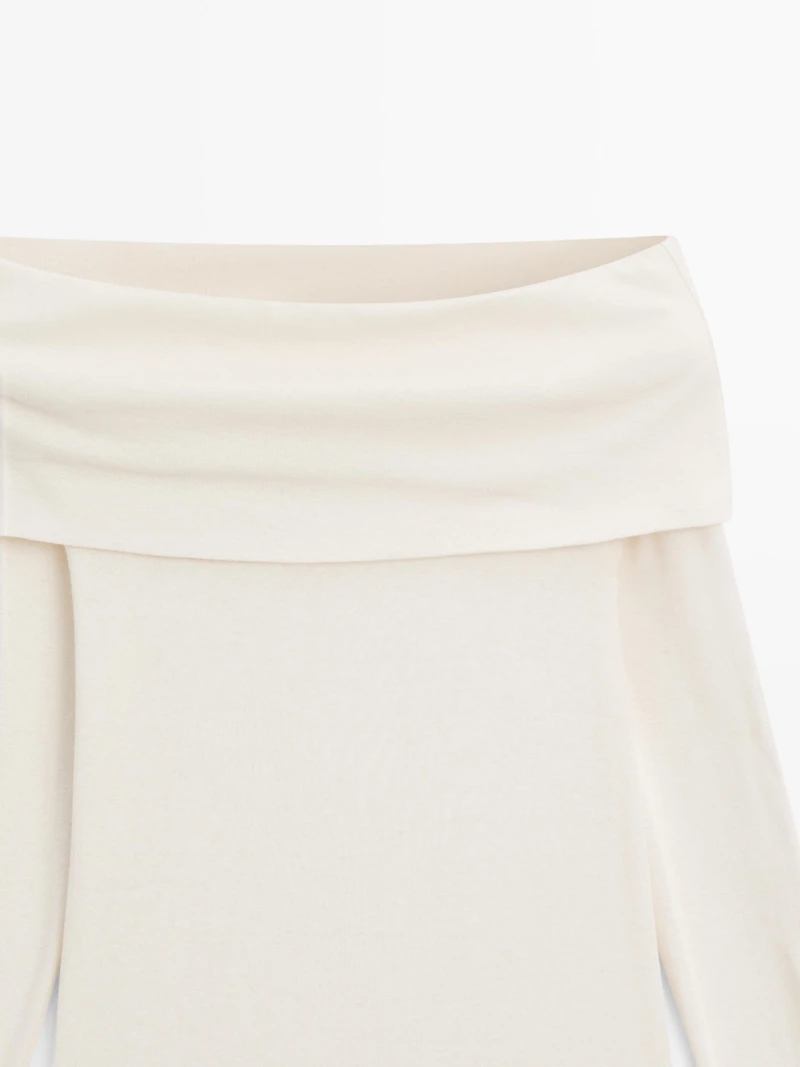 T-shirt col bustier en coton mélangé