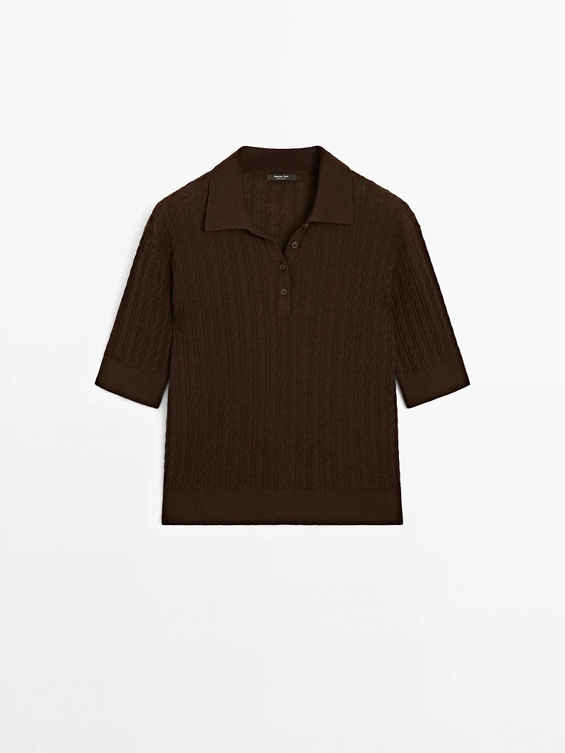 Polo laine en maille tressée