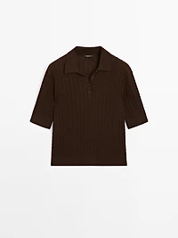 Polo laine en maille tressée