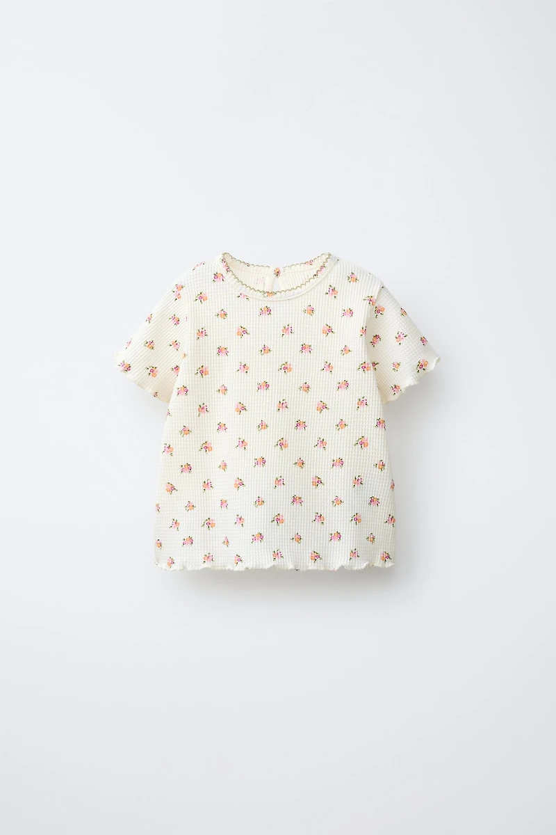 FLORAL WAFFLE KNIT T-SHIRT