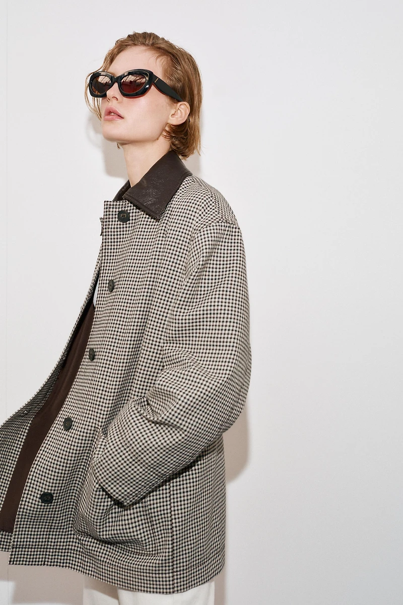 VESTE PIED-DE-POULE FINITIONS MATIÈRE SYNTHÉTIQUE