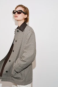 VESTE PIED-DE-POULE FINITIONS MATIÈRE SYNTHÉTIQUE