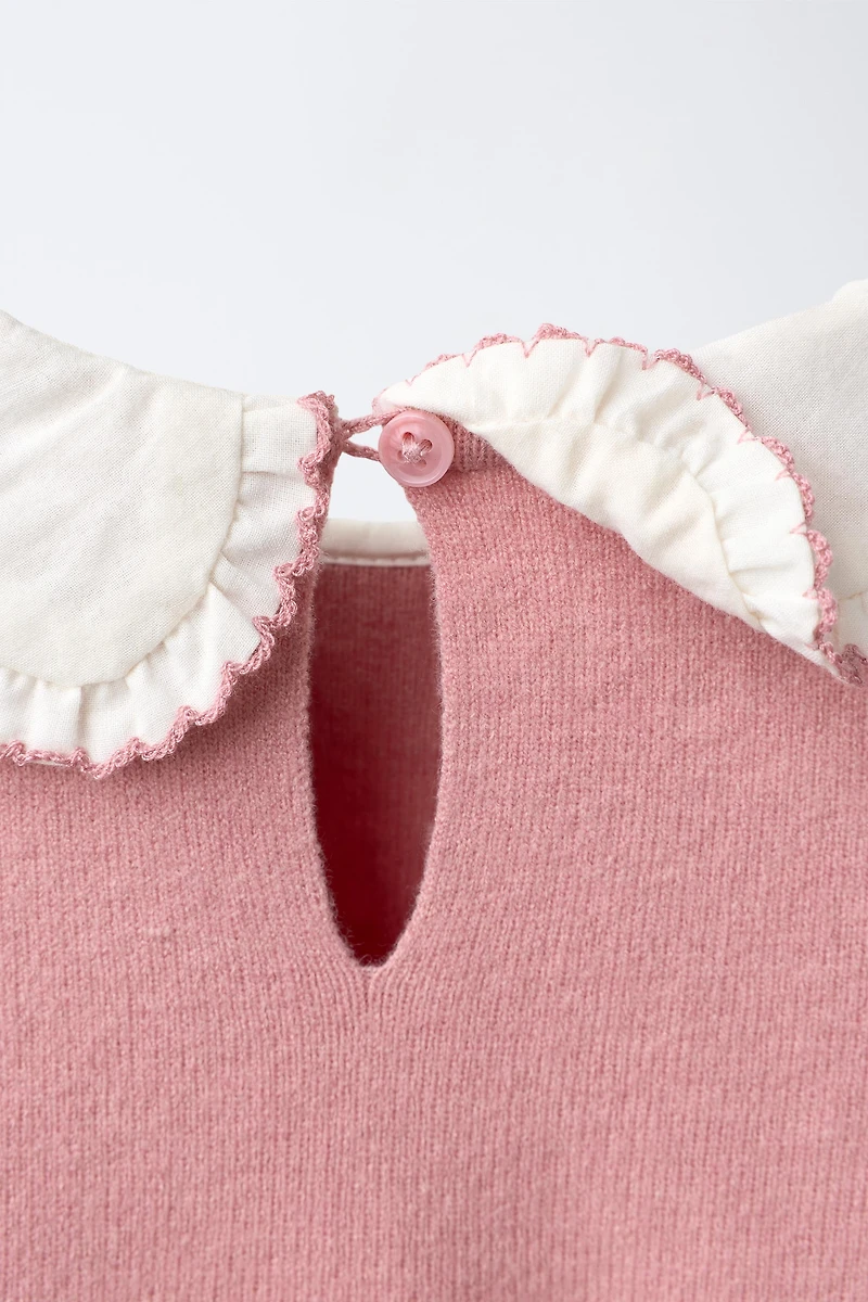 EMBROIDERED FLOWER COLLAR KNIT JUMPER